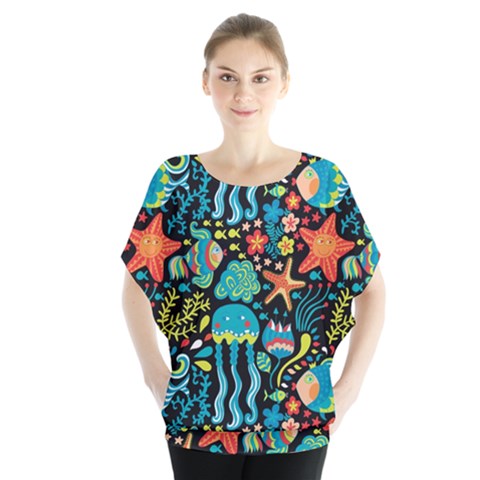 Sea Animals Batwing Chiffon Blouse by goljakoff