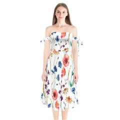 Flowers Shoulder Tie Bardot Midi Dress by goljakoff