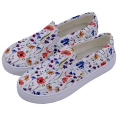 Flowers Pattern Kids  Canvas Slip Ons by goljakoff