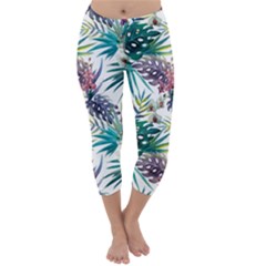 Tropical Flowers Pattern Capri Winter Leggings  by goljakoff