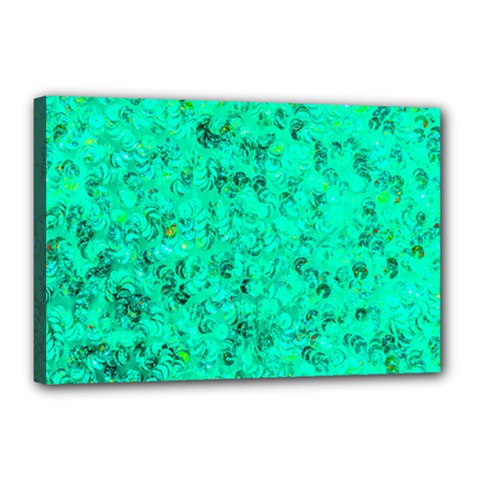 Aqua Marine Glittery Sequins Canvas 18  X 12  (stretched) by essentialimage