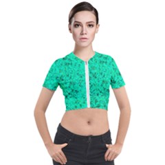 Aqua Marine Glittery Sequins Short Sleeve Cropped Jacket by essentialimage