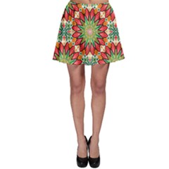 Red Green Floral Pattern Skater Skirt by designsbymallika