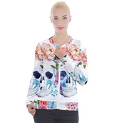 Skull And Flowers Casual Zip Up Jacket by goljakoff