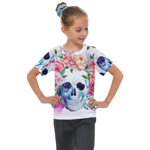 Skull And Flowers Kids  Mesh Piece Tee by goljakoff