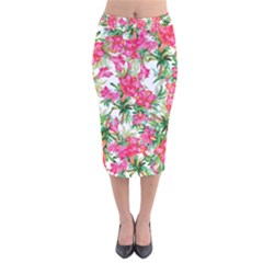 Pink Flowers Velvet Midi Pencil Skirt by goljakoff