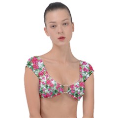 Pink Flowers Cap Sleeve Ring Bikini Top by goljakoff