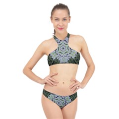 Calm In The Flower Forest Of Tranquility Ornate Mandala High Neck Bikini Set by pepitasart