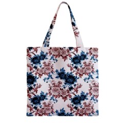 Blue And Rose Flowers Zipper Grocery Tote Bag by goljakoff