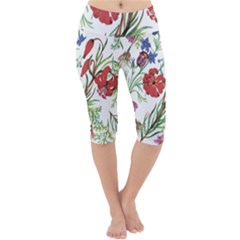 Summer Flowers Lightweight Velour Cropped Yoga Leggings by goljakoff