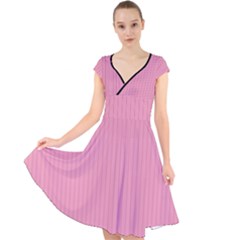 Amaranth Pink & Black - Cap Sleeve Front Wrap Midi Dress