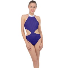 Berry Blue & White - Halter Side Cut Swimsuit by FashionLane