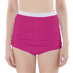 Peacock Pink & White - High-waisted Bikini Bottoms