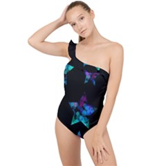 Mermaid Stars Frilly One Shoulder Swimsuit by Dazzleway
