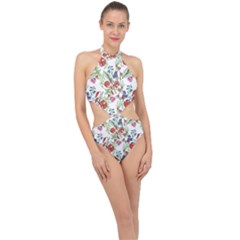 Flowers Pattern Halter Side Cut Swimsuit by goljakoff