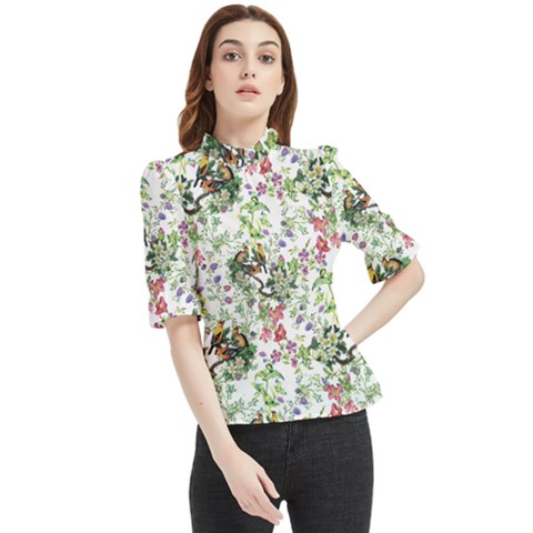 Green Flora Frill Neck Blouse by goljakoff
