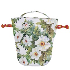 White Flowers Drawstring Bucket Bag by goljakoff