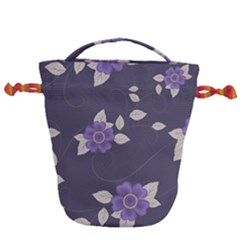 Purple Flowers Drawstring Bucket Bag by goljakoff