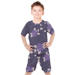 Purple Flowers Kids  Tee And Shorts Set by goljakoff