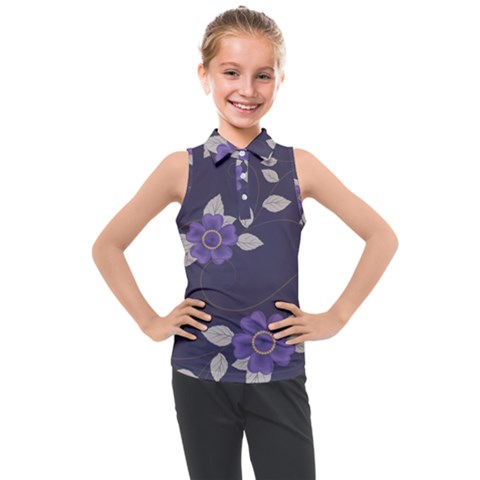 Purple Flowers Kids  Sleeveless Polo Tee by goljakoff