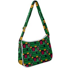 Rectangles On A Green Background                                                    Zip Up Shoulder Bag by LalyLauraFLM