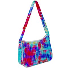 Red Blue Messy Stripes                                                     Zip Up Shoulder Bag by LalyLauraFLM