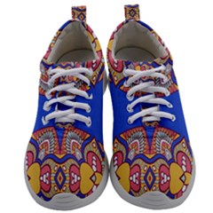 Yellow Red Shapes On A Blue Background                                                      Mens Athletic Shoes by LalyLauraFLM