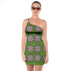 Star Over The Healthy Sacred Nature Ornate And Green One Soulder Bodycon Dress by pepitasart