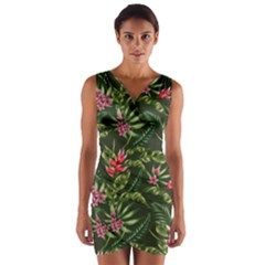 Tropical Flowers Wrap Front Bodycon Dress