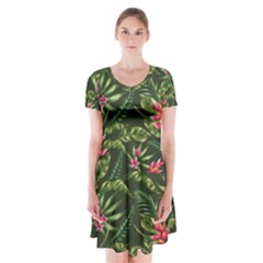 Tropical Flowers Short Sleeve V-neck Flare Dress by goljakoff
