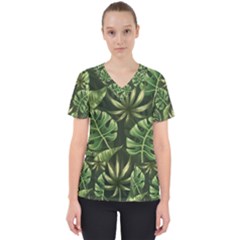 Green Leaves Women s V-neck Scrub Top by goljakoff