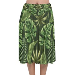 Green Leaves Velvet Flared Midi Skirt by goljakoff