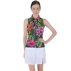 Tropical Flowers Women s Sleeveless Polo Tee by goljakoff