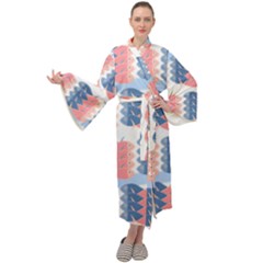 Fish Texture Rosa Blue Sea Maxi Velour Kimono by HermanTelo