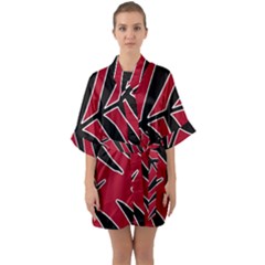 Leaves Silhouette Tropical Style Print Half Sleeve Satin Kimono  by dflcprintsclothing