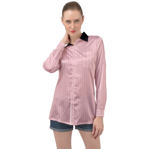 Baby Pink - Long Sleeve Satin Shirt by FashionLane