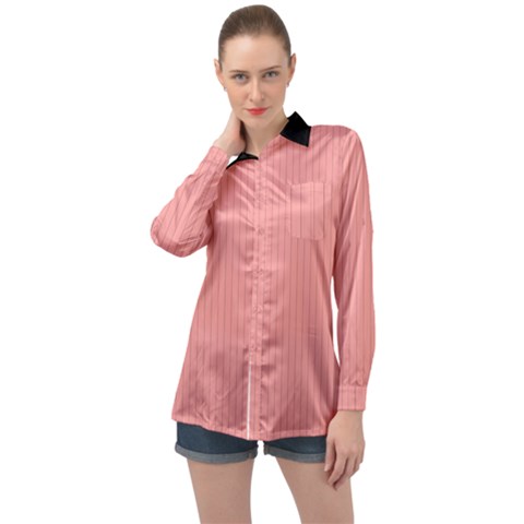 Candlelight Peach - Long Sleeve Satin Shirt by FashionLane
