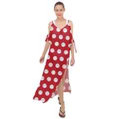 Red Polka-dot Doodles Maxi Chiffon Cover Up Dress by pishposhpal