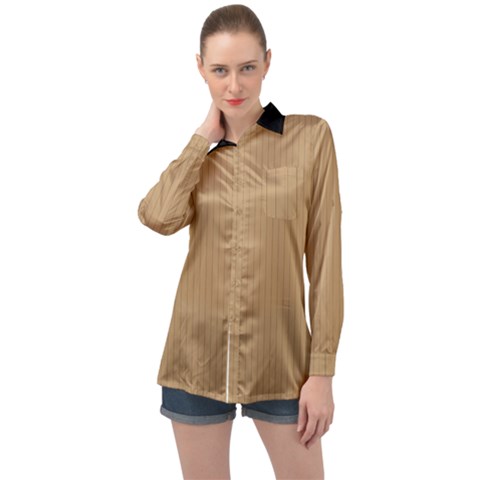 Wood Brown - Long Sleeve Satin Shirt by FashionLane
