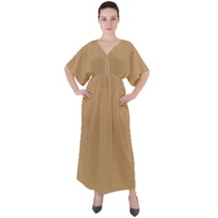 Wood Brown - V-neck Boho Style Maxi Dress by FashionLane
