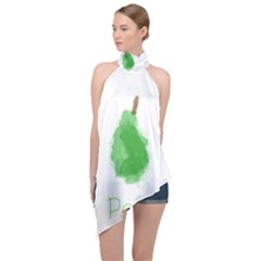 Pear Fruit Watercolor Painted Halter Asymmetric Satin Top by Mariart