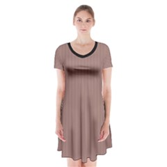 Burnished Brown - Short Sleeve V-neck Flare Dress by FashionLane