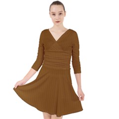 Just Brown - Quarter Sleeve Front Wrap Dress by FashionLane