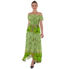 Landscape In A Green Structural Habitat Ornate Off Shoulder Open Front Chiffon Dress by pepitasart