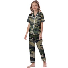 Green Military Camouflage Pattern Kids  Satin Short Sleeve Pajamas Set by fashionpod