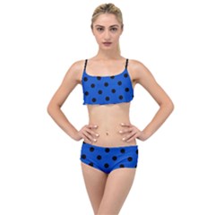 Large Black Polka Dots On Absolute Zero Blue - Layered Top Bikini Set by FashionLane
