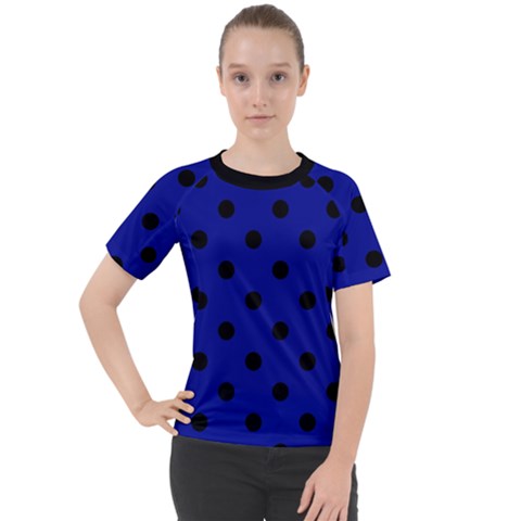 Large Black Polka Dots On Admiral Blue - Women s Sport Raglan Tee by FashionLane