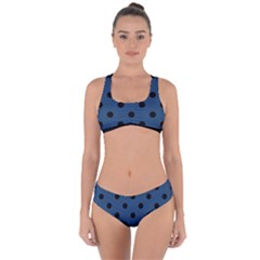 Large Black Polka Dots On Aegean Blue - Criss Cross Bikini Set by FashionLane