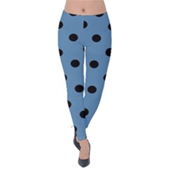 Large Black Polka Dots On Air Force Blue - Velvet Leggings by FashionLane