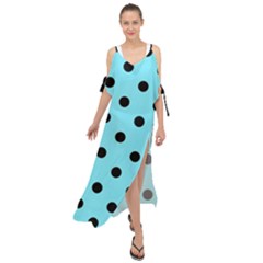 Large Black Polka Dots On Arctic Blue - Maxi Chiffon Cover Up Dress by FashionLane